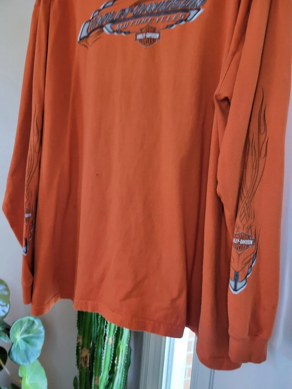 Harley-Davidson Motorcycles Orange Long Sleeve Graphic Printed Shirt, Size XXXL‎